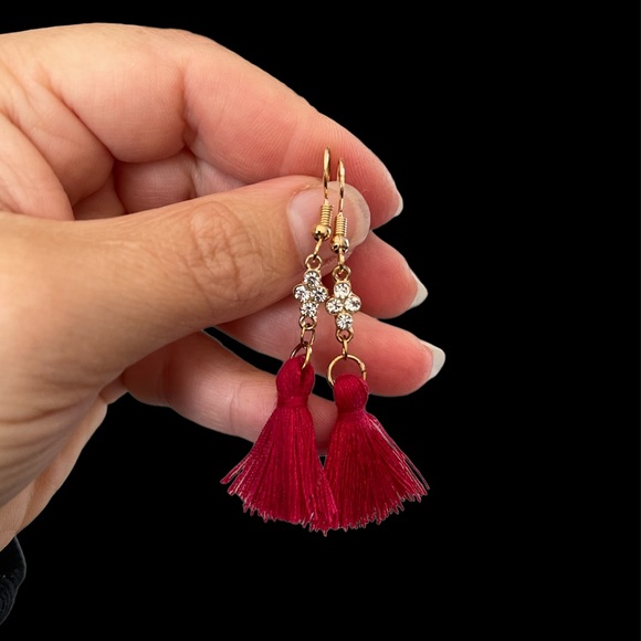 Rhinestone Tassel Earrings - Picture 1 of 7